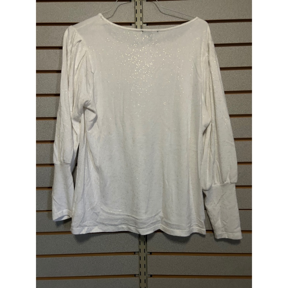 Como Black White Gold Metallic Shimmer Puff Sleeve Boat Neck Knit Top L Coquette
